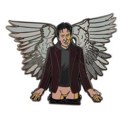 Alan Rickman as Metatron from the film Dogma hard enamel pin. Moving wings